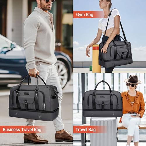 WITZMAN Weekender Bags for Men Carry On Overnight Bag with Toiletry Bag Sets Travel Duffle Bag Shoes Compartment （B694 Silvery Grey） - Image 2