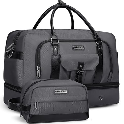 WITZMAN Weekender Bags for Men Carry On Overnight Bag with Toiletry Bag Sets Travel Duffle Bag Shoes Compartment （B694 Silvery Grey） - Image 1