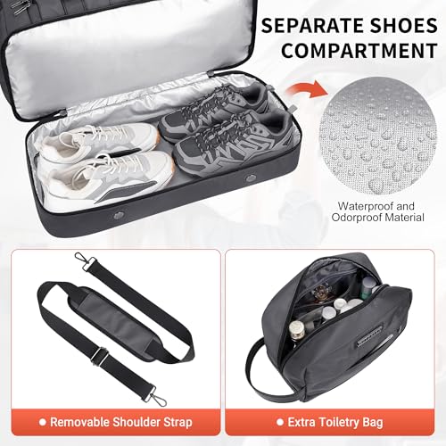WITZMAN Weekender Bags for Men Carry On Overnight Bag with Toiletry Bag Sets Travel Duffle Bag Shoes Compartment （B694 Silvery Grey） - Image 4