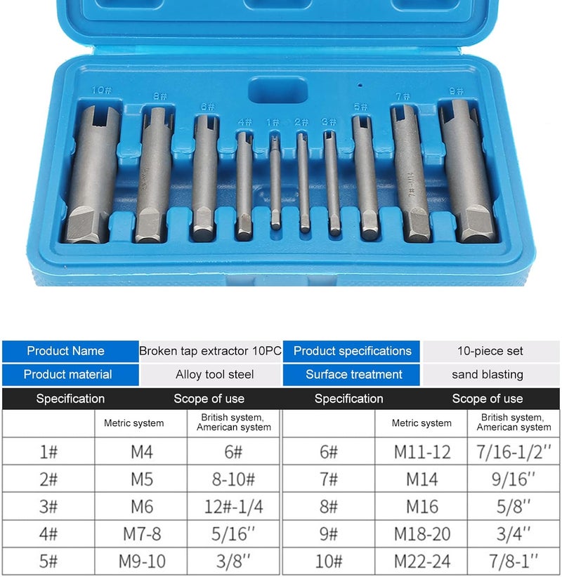 Wal front 10 Pcs Tap Extractor Set Broken Head Screw Remover Steel Screw Remover Tool 3 Types - Image 2