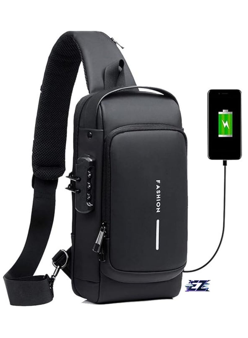 ELTRAZONE Waterproof Anti-Theft Sling Backpack for Men with USB Charging Port - Secure Crossbody Chest Bag - Image 1