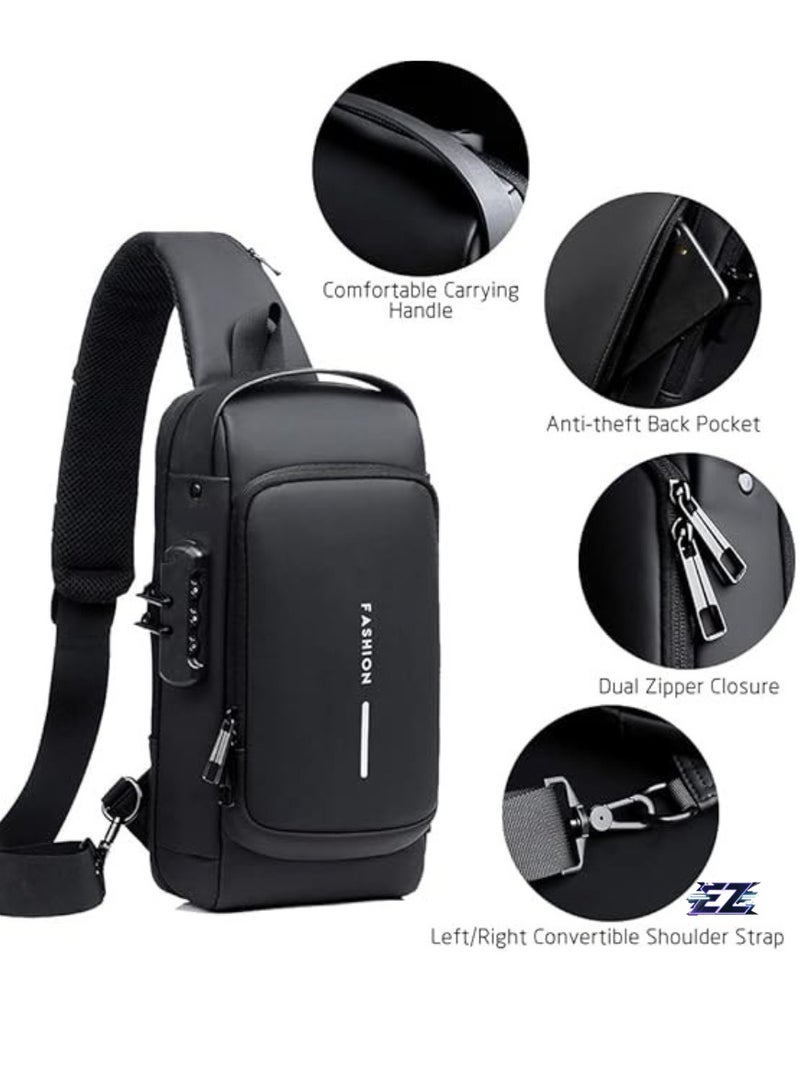 ELTRAZONE Waterproof Anti-Theft Sling Backpack for Men with USB Charging Port - Secure Crossbody Chest Bag - Image 3