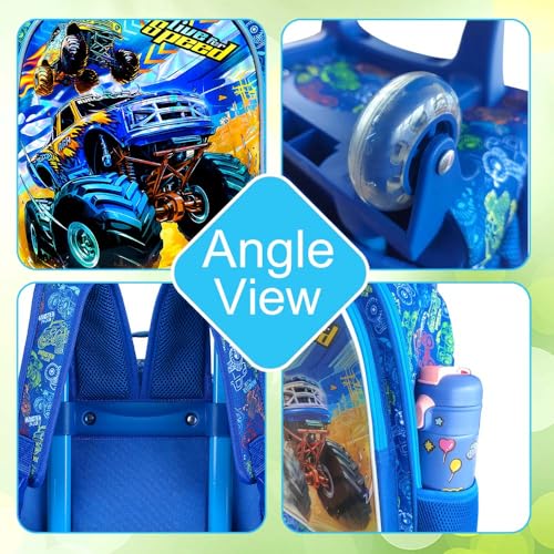 UFNDC 4PCS Rolling Backpack for Boys, Cute Kids Truck Wheeled Bookbag，Roller School Bag with Wheels for Elementary Preschool Travel - Image 5