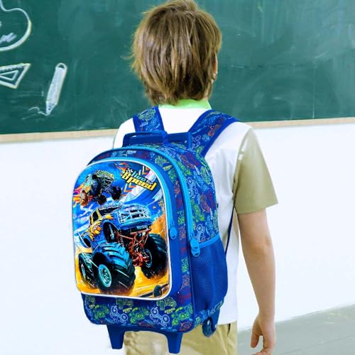 UFNDC 4PCS Rolling Backpack for Boys, Cute Kids Truck Wheeled Bookbag，Roller School Bag with Wheels for Elementary Preschool Travel - Image 2