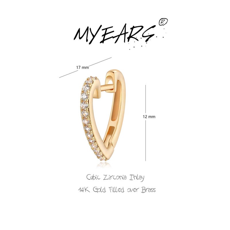 MYEARS أقراط النساء الذهب Huggie على شكل قلب هوب الأذن مربط الكفة زركون 14K صغيرة بسيطة هيبوالرجينيك المجوهرات اليومية - Image 5