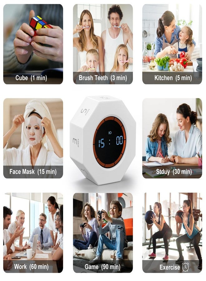 Kaflin Small Rechargeable Pomodoro Timer, Gravity Sensor Auto-Rotating 7 Preset Times (1/3/5/15/30/60/90 min) & Count Up Mode, Digital Kitchen Timers for Cooking, Work and Study (Pearl White) - Image 5