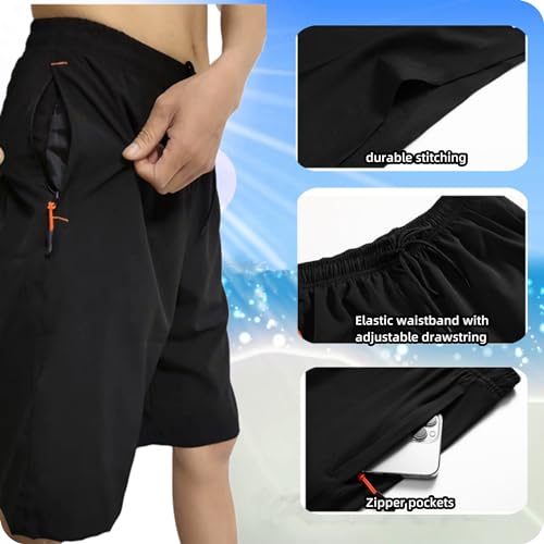 AICOC Men's Shorts Athletic Running Workout Swim Trunks with Ziper Pockets Quick Dry Lightweight Black - Image 3