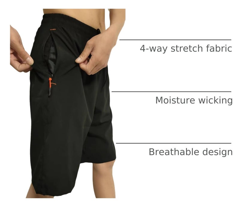 AICOC Men's Shorts Athletic Running Workout Swim Trunks with Ziper Pockets Quick Dry Lightweight Black - Image 4