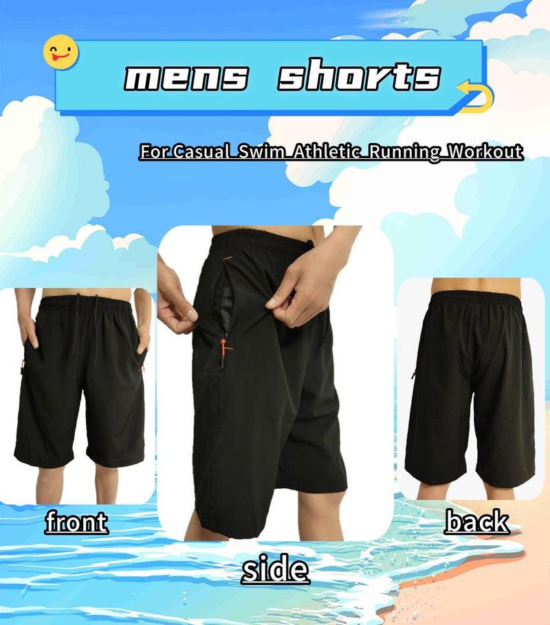 AICOC Men's Shorts Athletic Running Workout Swim Trunks with Ziper Pockets Quick Dry Lightweight Black - Image 2