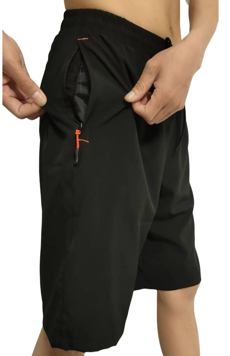 AICOC Men's Shorts Athletic Running Workout Swim Trunks with Ziper Pockets Quick Dry Lightweight Black - Image 1