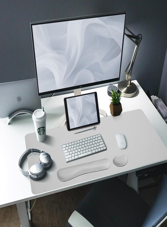 Bloss Leather Desk Pad and Keyboard Wrist Rest, Large Mouse Pad + Keyboard Pad+Mouse Wrist Support, Non-Slip Desk Mat Protector for Office, Home(31.5×15.7 Inches, Light Grey) - Image 2
