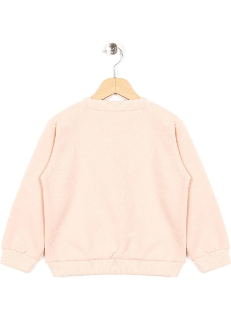 زيبكيدز Crew Neck Long Sleeve Heart Embroidered Salmon Color Girls Sweatshirt