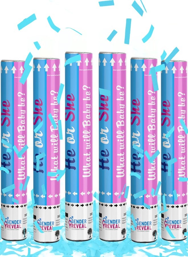 POPUPARTY Gender Reveal Confetti Cannon | No Powder Confetti Poppers | Ideal for Baby boy Gender Reveal Decoration (6 blue) - Image 1