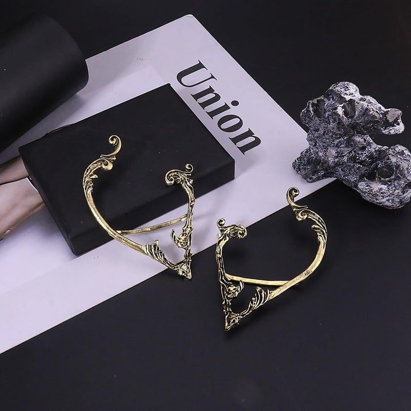 CSIYANJRY99 Elf Ear Cuffs for Women Fairy Ears Goth Punk Ear Cuffs Halloween Accessorie Gothic Punk Jewelry Wrap Droping Earrings (B-Gold) - Image 5