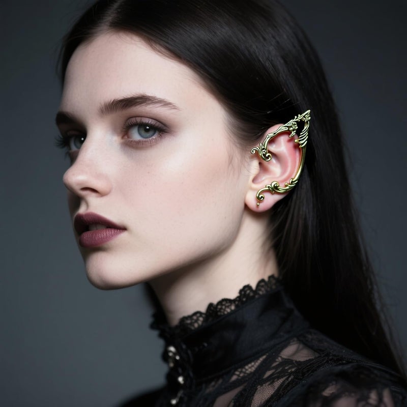 CSIYANJRY99 Elf Ear Cuffs for Women Fairy Ears Goth Punk Ear Cuffs Halloween Accessorie Gothic Punk Jewelry Wrap Droping Earrings (B-Gold) - Image 3