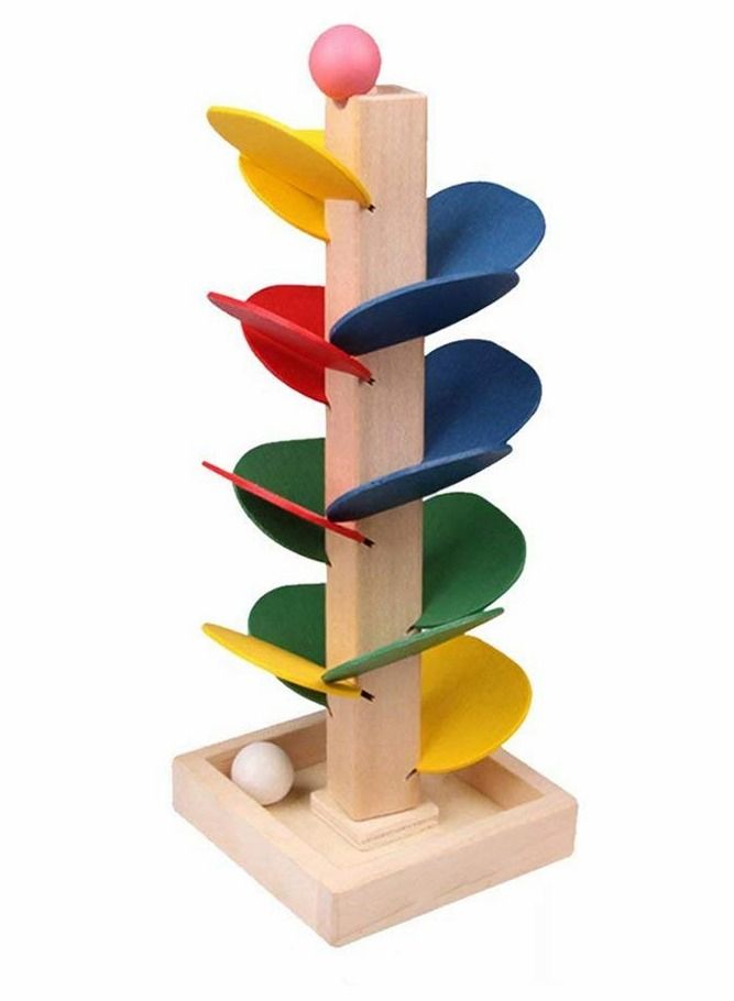 Marble Ball Run Track Game Toy Kit, Wooden Detachable Leaves Colorful Tree Kids Educational Blocks Stylish And Practical - Image 1