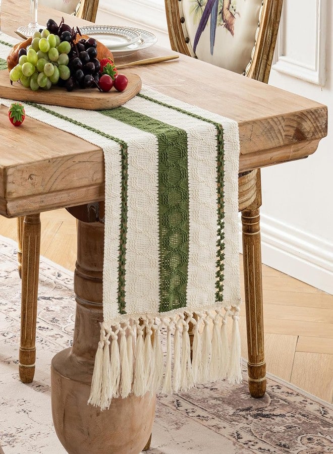 POSHREYA Cotton Table Runner for 4 6 Seater Dining Table|Centre Table|Coffee Table|Living Room|Table Decor|Eating Area|Decorative Runner|(13*72 INCHES)|Green pt|TRPS 067 - Image 1
