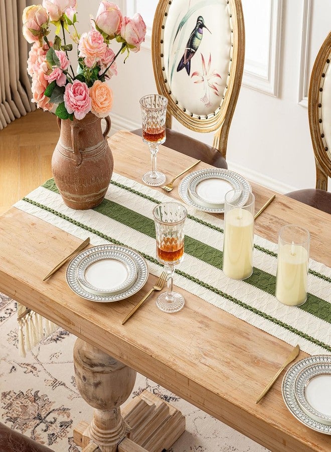 POSHREYA Cotton Table Runner for 4 6 Seater Dining Table|Centre Table|Coffee Table|Living Room|Table Decor|Eating Area|Decorative Runner|(13*72 INCHES)|Green pt|TRPS 067 - Image 2
