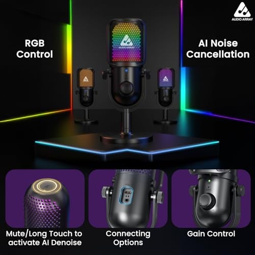 Audio Array AM-C47 RGB USB Condenser Mic Kit | AI Noise Cancellation, 192kHz/24Bit Studio Quality, Touch Control, Headphone Monitoring | Podcasting, YouTube, Gaming & Streaming | Mac/PC & Mobile - Image 2