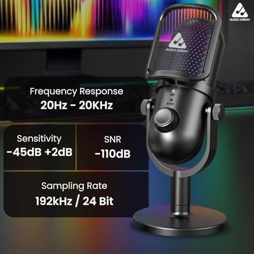 Audio Array AM-C47 RGB USB Condenser Mic Kit | AI Noise Cancellation, 192kHz/24Bit Studio Quality, Touch Control, Headphone Monitoring | Podcasting, YouTube, Gaming & Streaming | Mac/PC & Mobile - Image 4