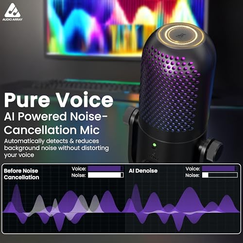 Audio Array AM-C47 RGB USB Condenser Mic Kit | AI Noise Cancellation, 192kHz/24Bit Studio Quality, Touch Control, Headphone Monitoring | Podcasting, YouTube, Gaming & Streaming | Mac/PC & Mobile - Image 3