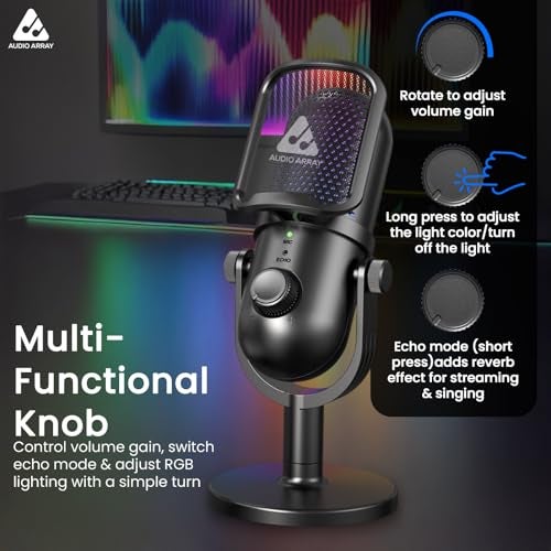 Audio Array AM-C47 RGB USB Condenser Mic Kit | AI Noise Cancellation, 192kHz/24Bit Studio Quality, Touch Control, Headphone Monitoring | Podcasting, YouTube, Gaming & Streaming | Mac/PC & Mobile - Image 5