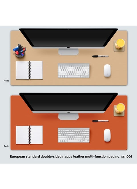 Double-sided Leather Mouse Pad Oversized Notebook Desk Pad Waterproof Leather Easy To Clean Keyboard Pad Printable Logo-Color:Storage Tray-Pattern:Double-sided DSCN006 = Apricot Surface + Orange