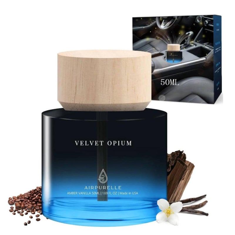 AirPurelle Car Air Freshener 50ML 17 FL OZ Car Air Fresheners Diffuser Amber Vanilla Fragrance Oil Car Air Freshner 180 days Long Lasting Car Perfume Wooden Cup Design Made in USA - Image 2
