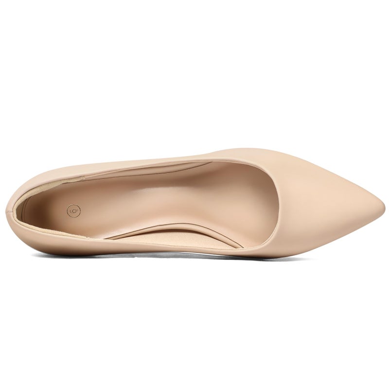 mysoft Women's Pointed Toe Pumps 2 Inch Chunky Block Low Heels Dressy Shoes Slip On Pumps Nude - Image 4