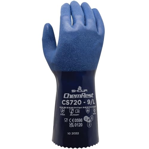 SHOWA CS720 Double Coated Nitrile Chemical Resistant Safety Gloves with Poly Liner, Food Safe, 12" Length, Medium (12 Pair) - Image 5