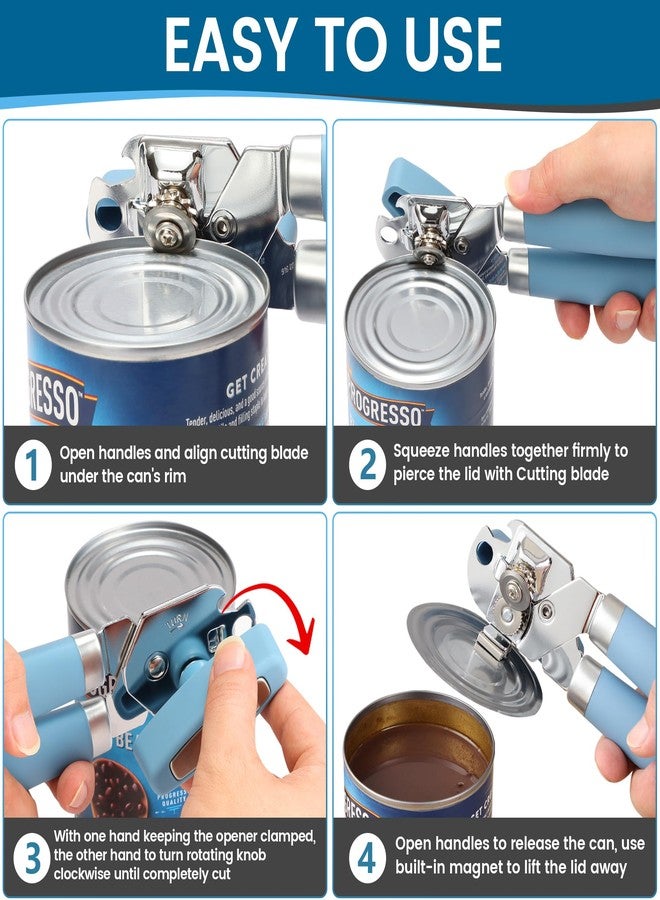 Vayvnt Heavy Duty Manual Can Opener with Magnet and Bottle Opener, Vayvnt Stainless Steel Can Opener, Oversized Handle Easy Use, Multifunctional Kitchen Essentials for Seniors, Sharp Blade&Smooth Edge, Blue - Image 4