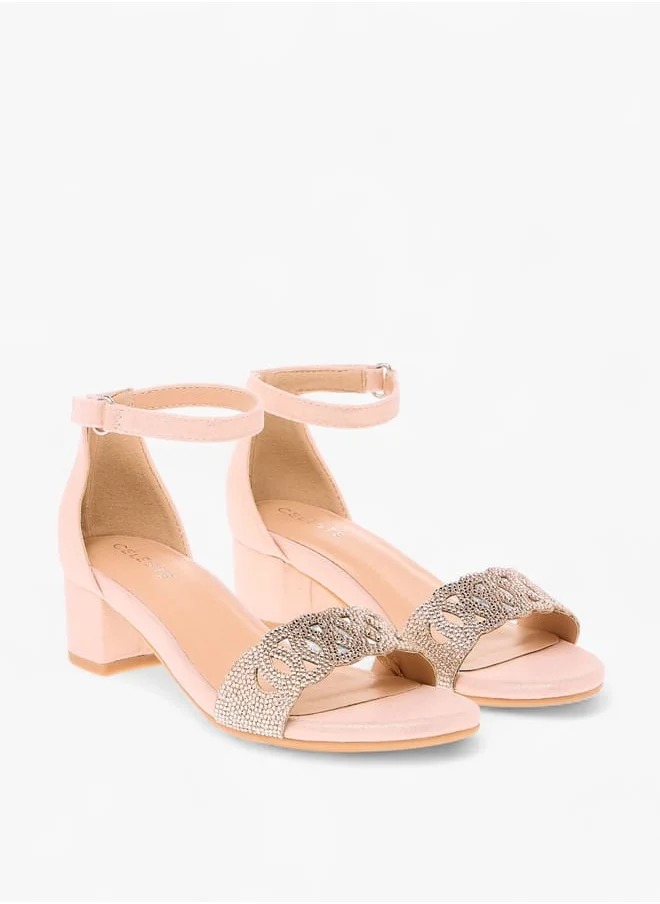 Celeste Girls Embellished Sandals With Hook And Loop Closure