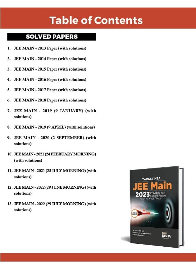 TARGET NTA JEE Main 2023 - 10 Previous Year Solved Papers with 10 Mock Tests 24th Edition | Physics, Chemistry, Mathematics - PCM | Optional Questions | Numeric Value Questions NVQs | 100% Solutions  - Image 2