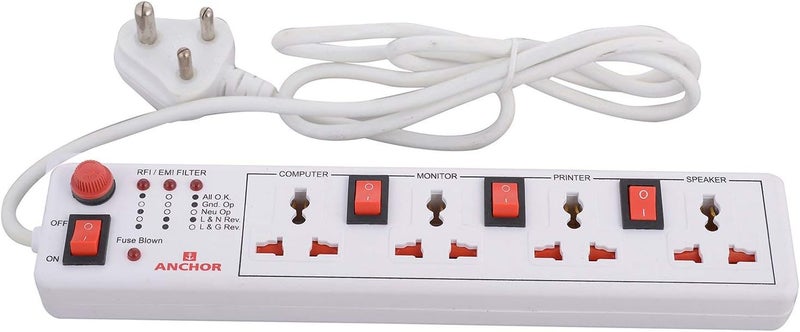 Anchor by Panasonic 4 way 6A Universal Socket with 3 Switch & 1 Master Switch | 4 Way Extension Board with 1.5 Mtr Extension Cord | Multi Plug Socket for Home Wall, Office (22568-PK2) - Image 2