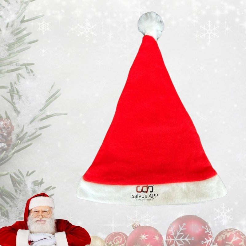Salvus App SOLUTIONS Salvus APP SOLUTIONS Christmas Special Santa Claus HatCap Short Plush with White Cuffs NonWoven Fabric for Costume Party Christmas Fancy Dress Competition Pack of 12_Standard - Image 1