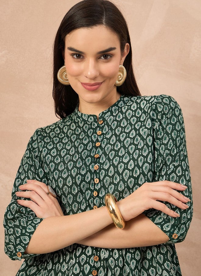 Baizee All About You Women Printed Mandarin Collar Ethnic Top - Image 2