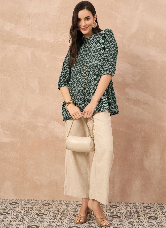 Baizee All About You Women Printed Mandarin Collar Ethnic Top - Image 5
