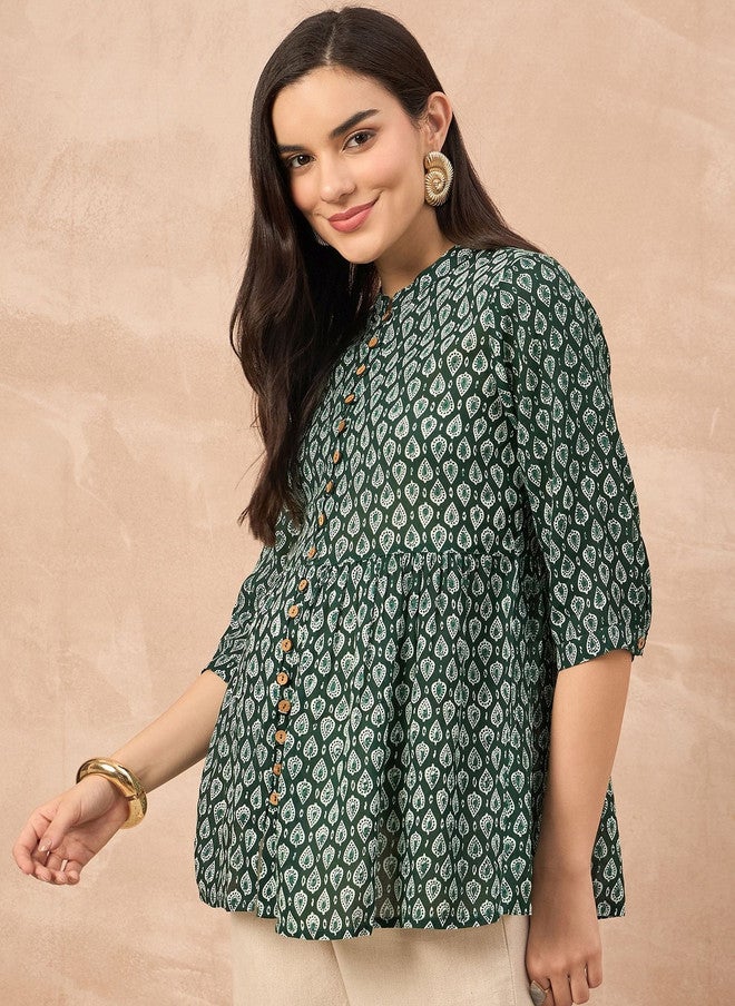 Baizee All About You Women Printed Mandarin Collar Ethnic Top - Image 3