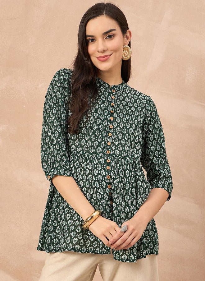 Baizee All About You Women Printed Mandarin Collar Ethnic Top - Image 1