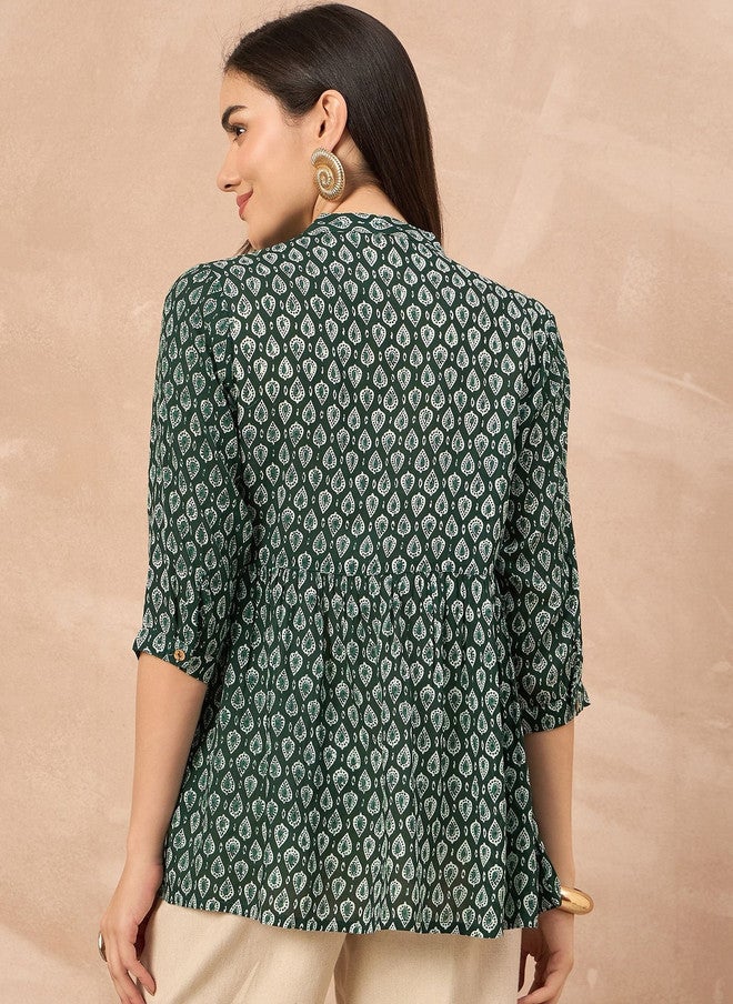 Baizee All About You Women Printed Mandarin Collar Ethnic Top - Image 4