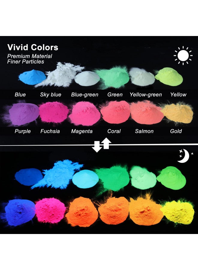 LET'S RESIN LET'S RESIN 12 Colors Glow in The Dark Pigment Powder - 20g/0.7oz Each Bottle Epoxy Resin Luminous Pigments Long Lasting for Slime, Nails, Acrylic Paint, Halloween Decoration,Art,Crafts - Image 3