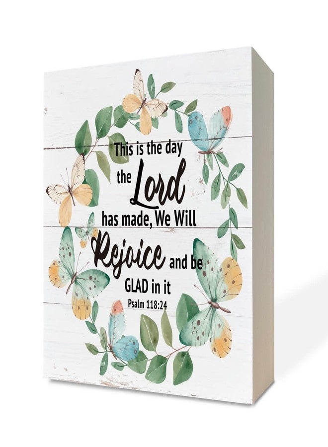 Razpah Christian Sign, Scripture Decor, Wooden Box Sign Desk Decor, Inspirational Table Signs, Religious Artwork, Rustic Box Sign for Home Living Room, Psalm 118:24 - This is the Day the Lord has Made Sign - Image 1