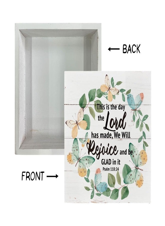 Razpah Christian Sign, Scripture Decor, Wooden Box Sign Desk Decor, Inspirational Table Signs, Religious Artwork, Rustic Box Sign for Home Living Room, Psalm 118:24 - This is the Day the Lord has Made Sign - Image 3