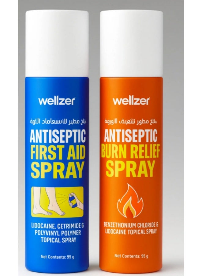 Wellzer Antiseptic Burn Relief Spray 55g & Wellzer Antiseptic First Aid Spray 55g Bundle