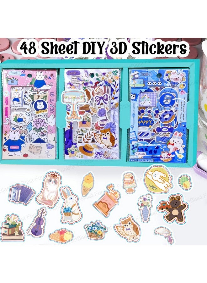 FunBlast Kawaii Stickers Set - 48 Sheet (340+ Pcs) DIY 3D Stickers for Girls, Aesthetic Sticker, Self-Adhesive Stickers, Stickers for Journaling, Scrapbooking, Cute Stickers Set (Green) - Image 3