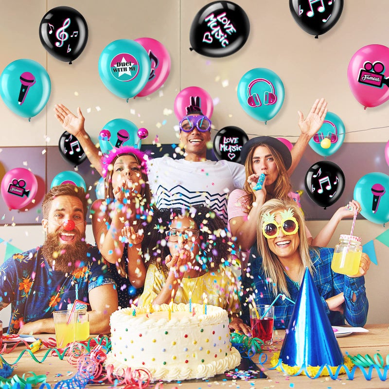 Suilung 45 Pieces 12 Inch Music Themed Party Balloons Music Note Signs Birthday Party Latex Balloons with 1 Roll Ribbon Music Party Supplies for Boys Girls Adults Music Birthday Party DJ Short Video Party - Image 3