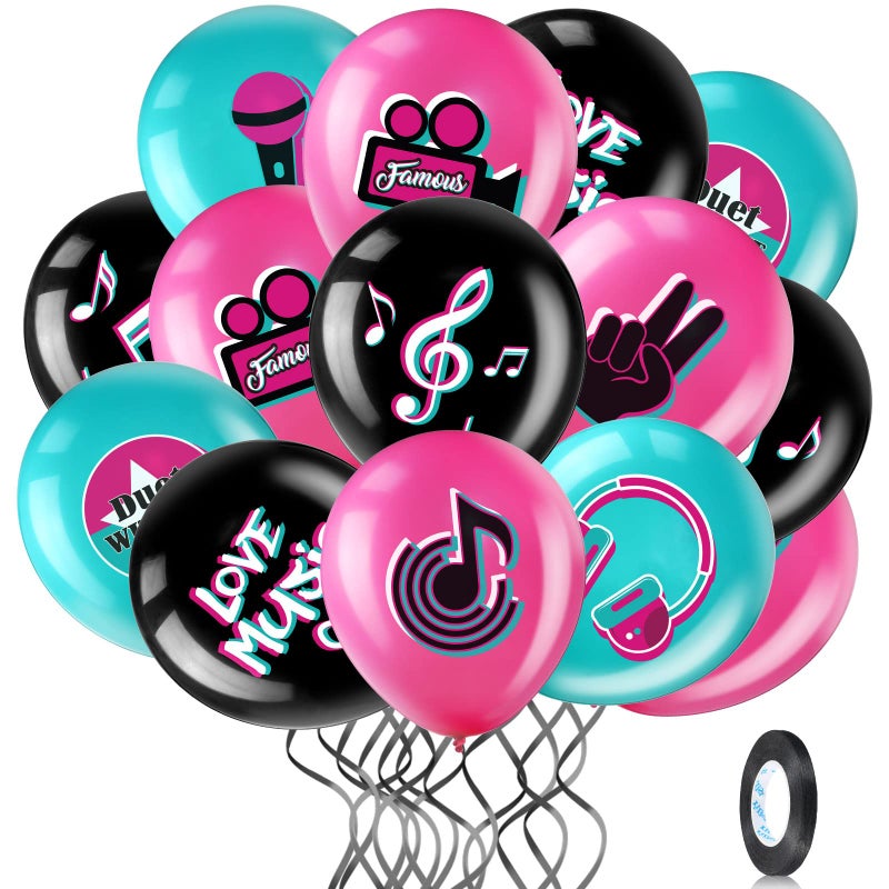 Suilung 45 Pieces 12 Inch Music Themed Party Balloons Music Note Signs Birthday Party Latex Balloons with 1 Roll Ribbon Music Party Supplies for Boys Girls Adults Music Birthday Party DJ Short Video Party - Image 1