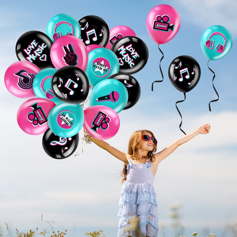 Suilung 45 Pieces 12 Inch Music Themed Party Balloons Music Note Signs Birthday Party Latex Balloons with 1 Roll Ribbon Music Party Supplies for Boys Girls Adults Music Birthday Party DJ Short Video Party - Image 5
