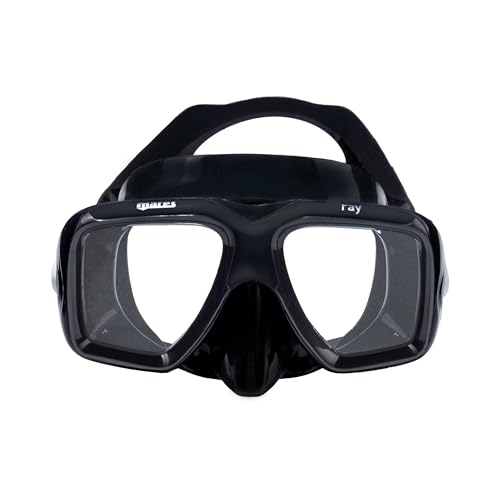Mares Ray Scuba Diving Snorkeling Mask Adult Wide Field of Vision Ergonomic TwoLens Silicone Skirt Underwater Mask with XShaped Strap Black - Image 1