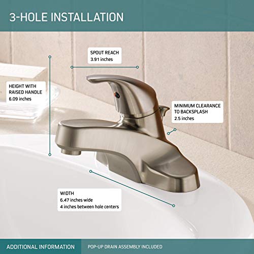 Peerless Centerset Bathroom Faucet Brushed Nickel, Bathroom Sink Faucet, Single Handle, Drain Assembly, Brushed Nickel P136LF-BN - Image 3